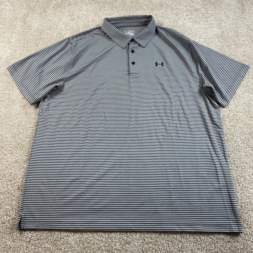 Under Armour Men's Black and White Striped Polo
